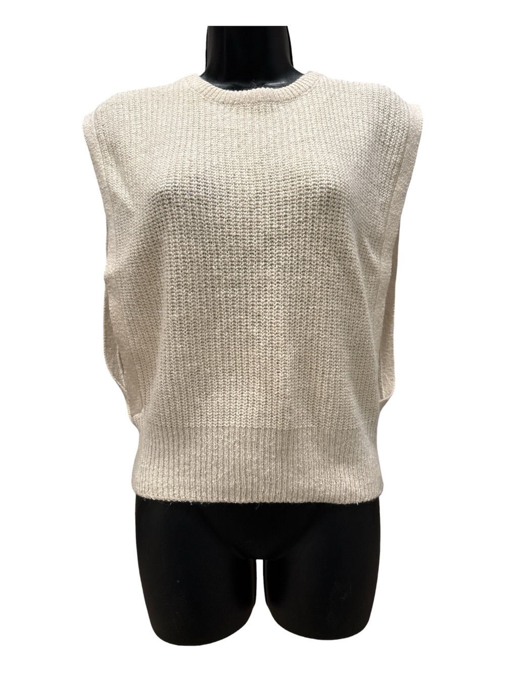 Moneta Silk Angora Sleeveless Sweater Vest Cream Open Side Knit Top S